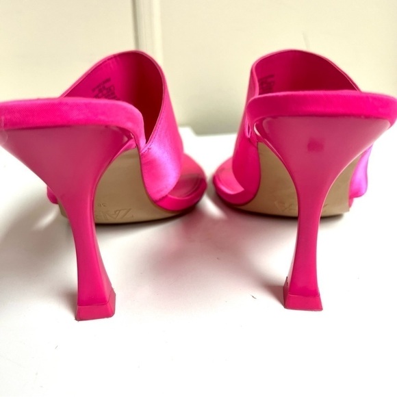 Zara SATIN EFFECT HIGH HEEL SANDALS Barbie neon pink women’s size 8 - Picture 7 of 12